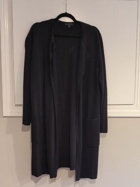 J. Crew Black Long Open-Front Women's Cardigan Sweater, Medium